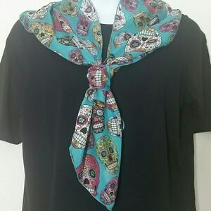 Sugar Skull Scarf Aqua Blue Colorful Day of Dead Skeleton Head Goth Whimsical